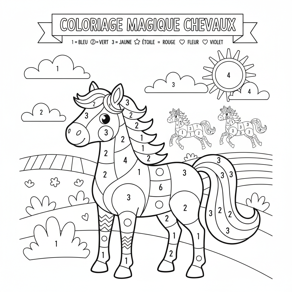 Coloriage coloriage magique chevaux 2