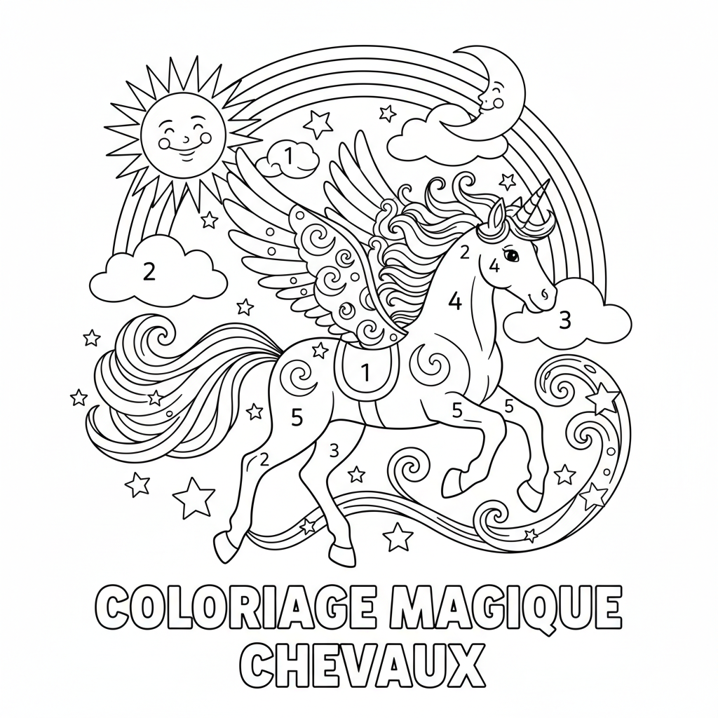 Coloriage coloriage magique chevaux 5