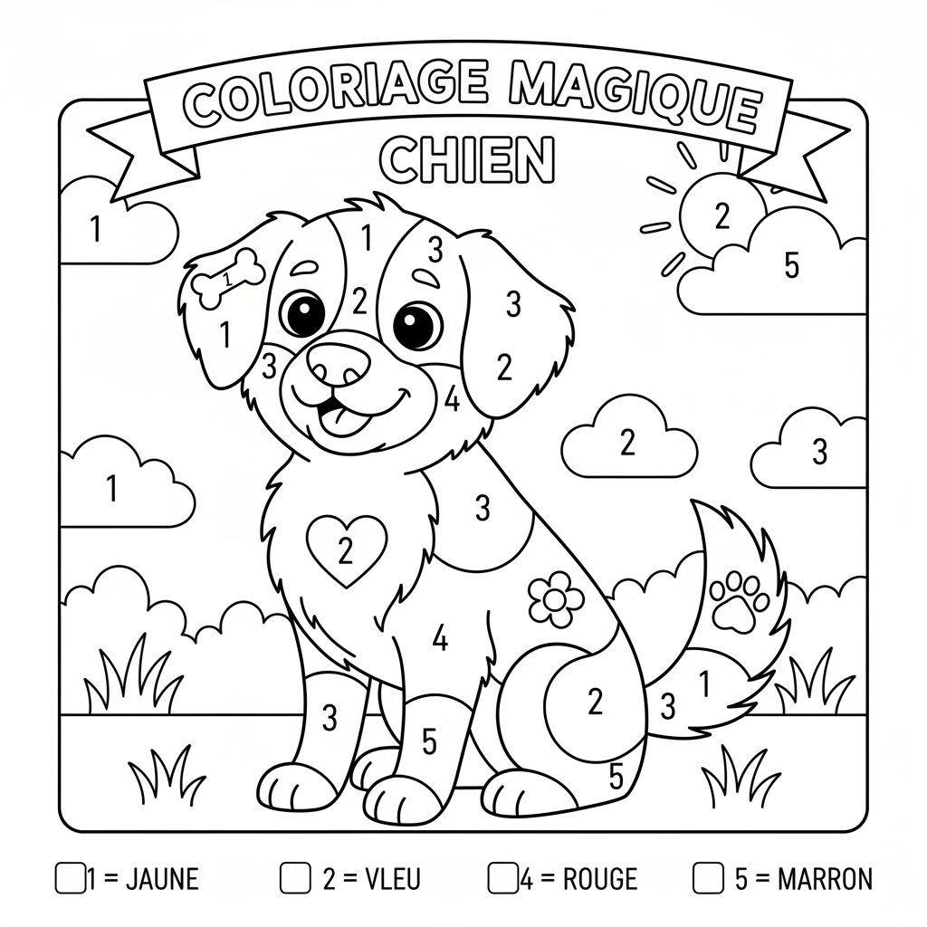 Coloriage coloriage magique chien 2