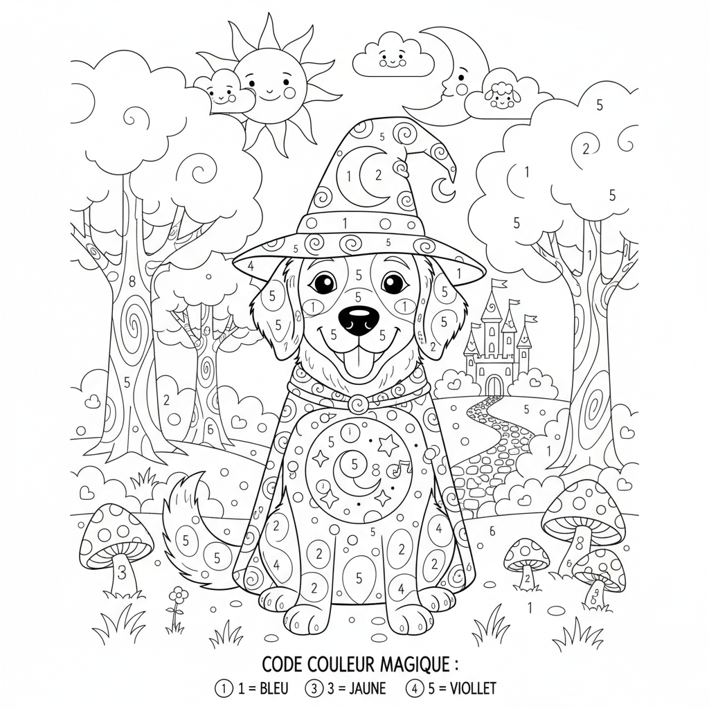 Coloriage coloriage magique chien 3