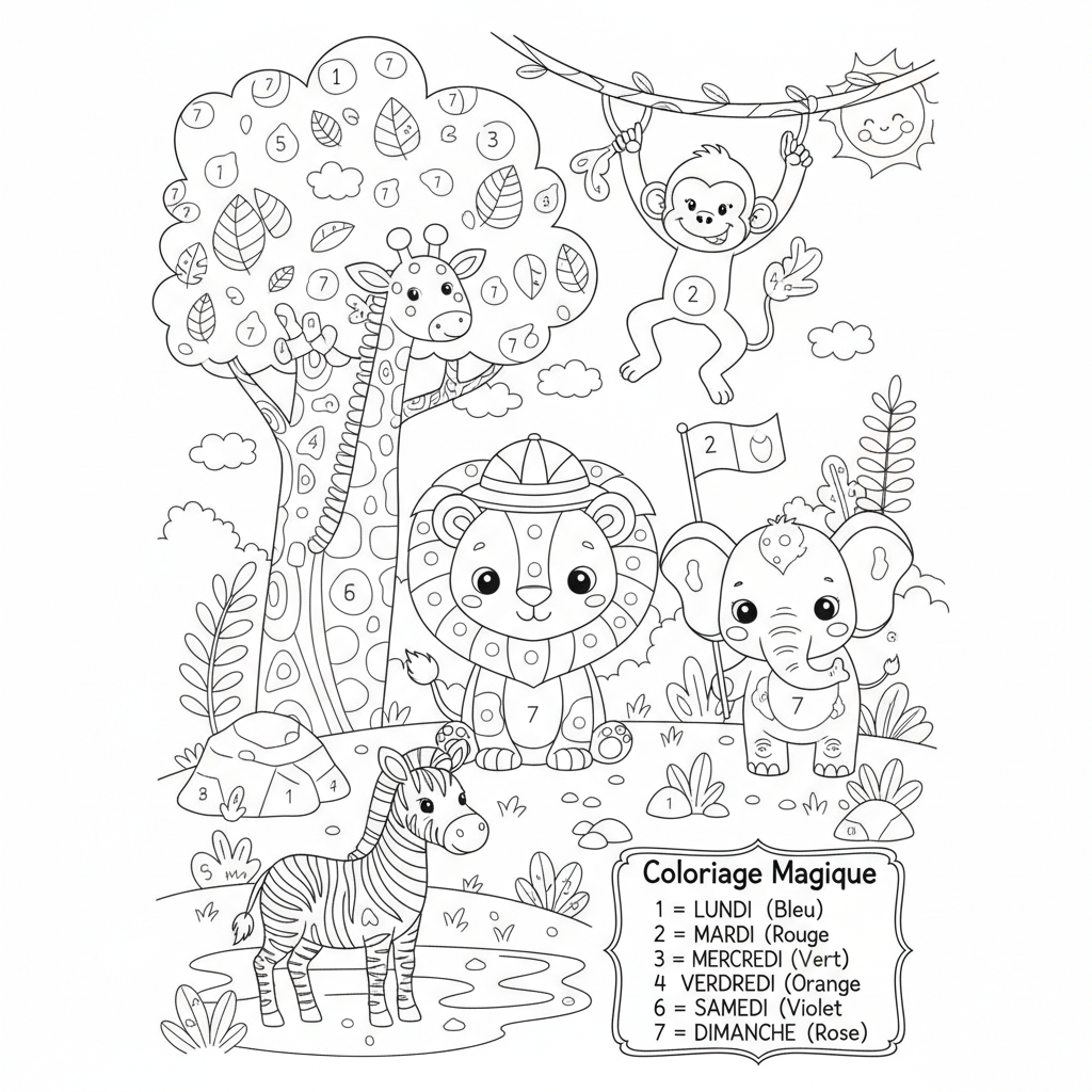 Coloriage coloriage magique jours de la semaine 2