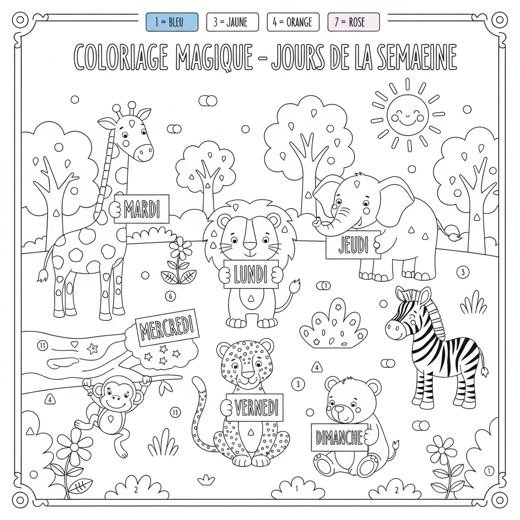 Coloriage coloriage magique jours de la semaine 3