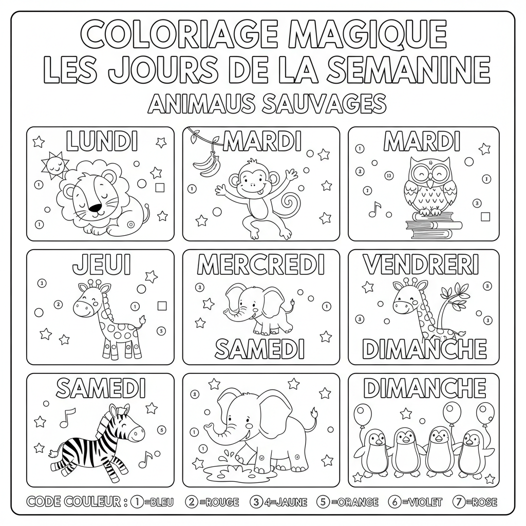 Coloriage coloriage magique les jours de la semaine 2