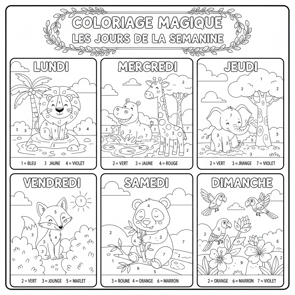 Coloriage coloriage magique les jours de la semaine 3