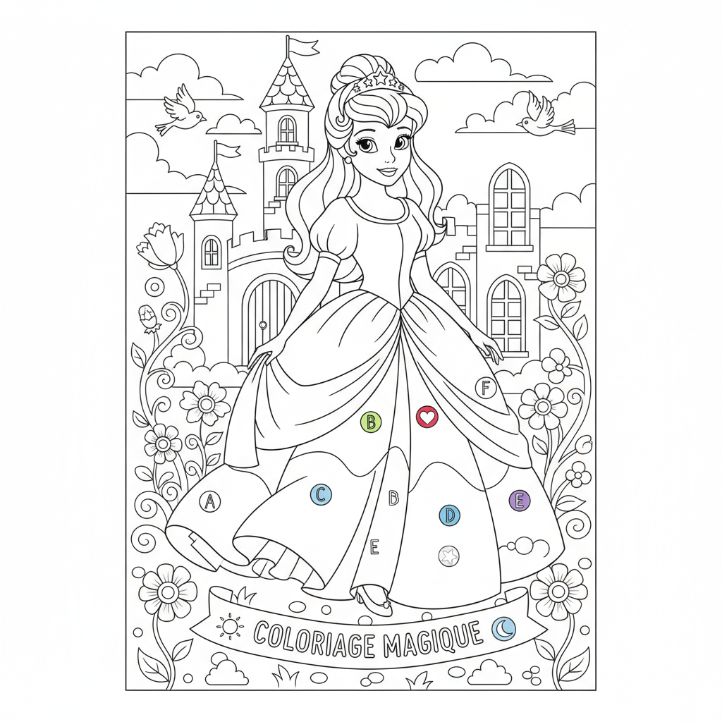 Coloriage coloriage magique princesse disney 2
