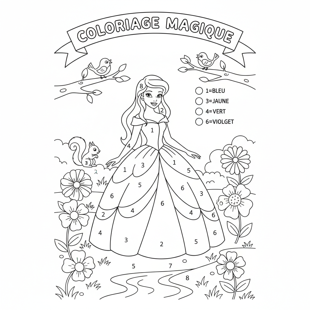 Coloriage coloriage magique princesse disney 3