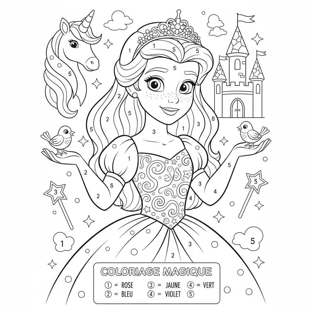 Coloriage coloriage magique princesse disney 4