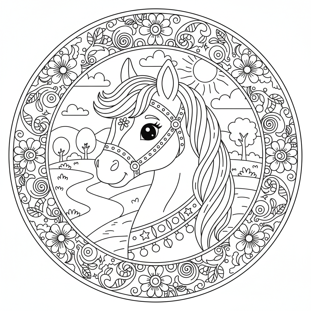 Coloriage coloriage mandala cheval 3