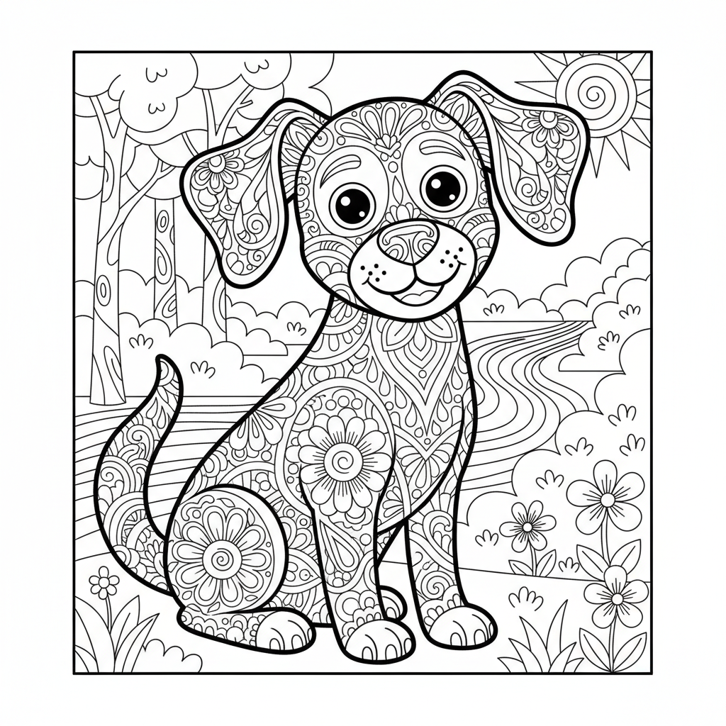 Coloriage coloriage mandala chien 3