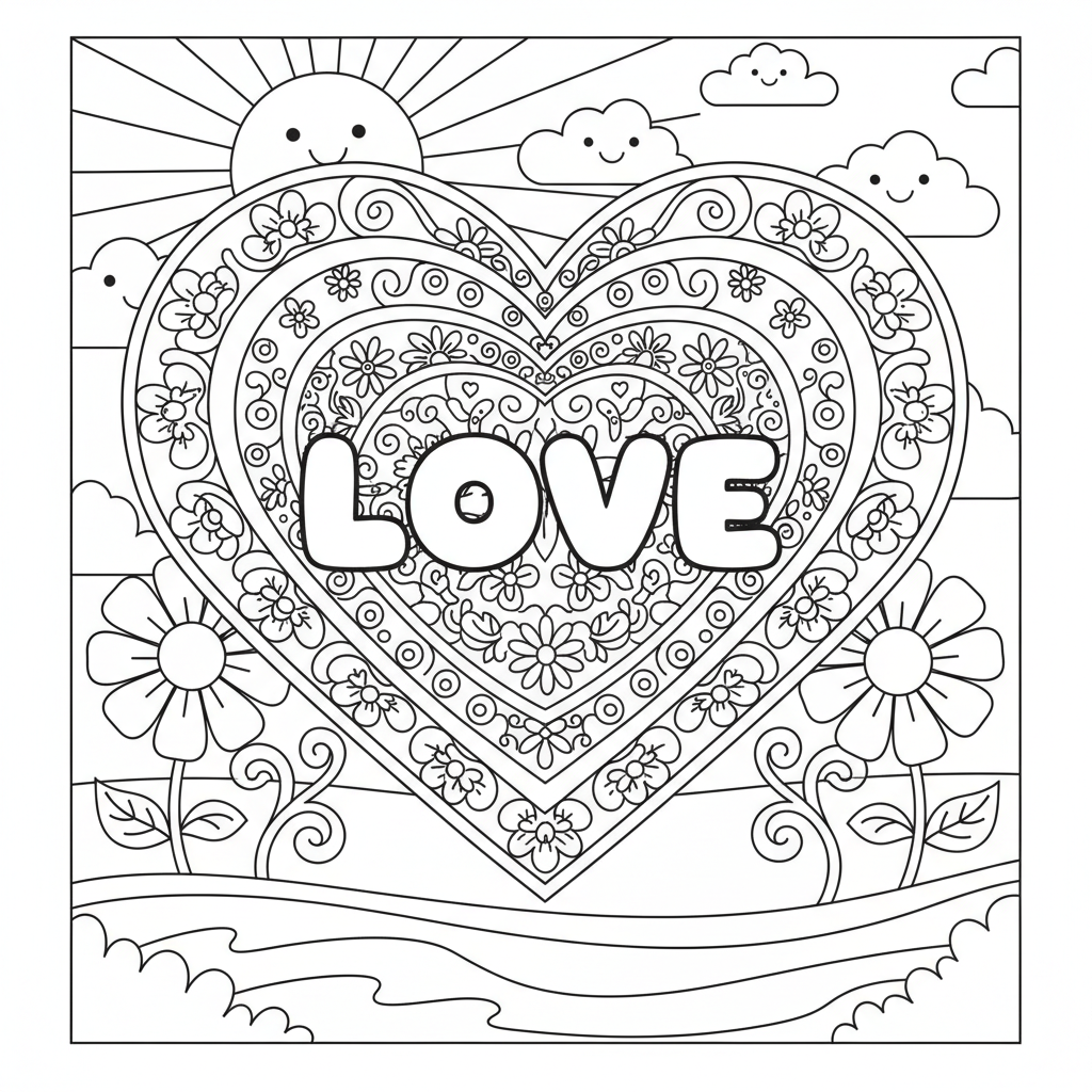 Coloriage coloriage mandala coeur love 3
