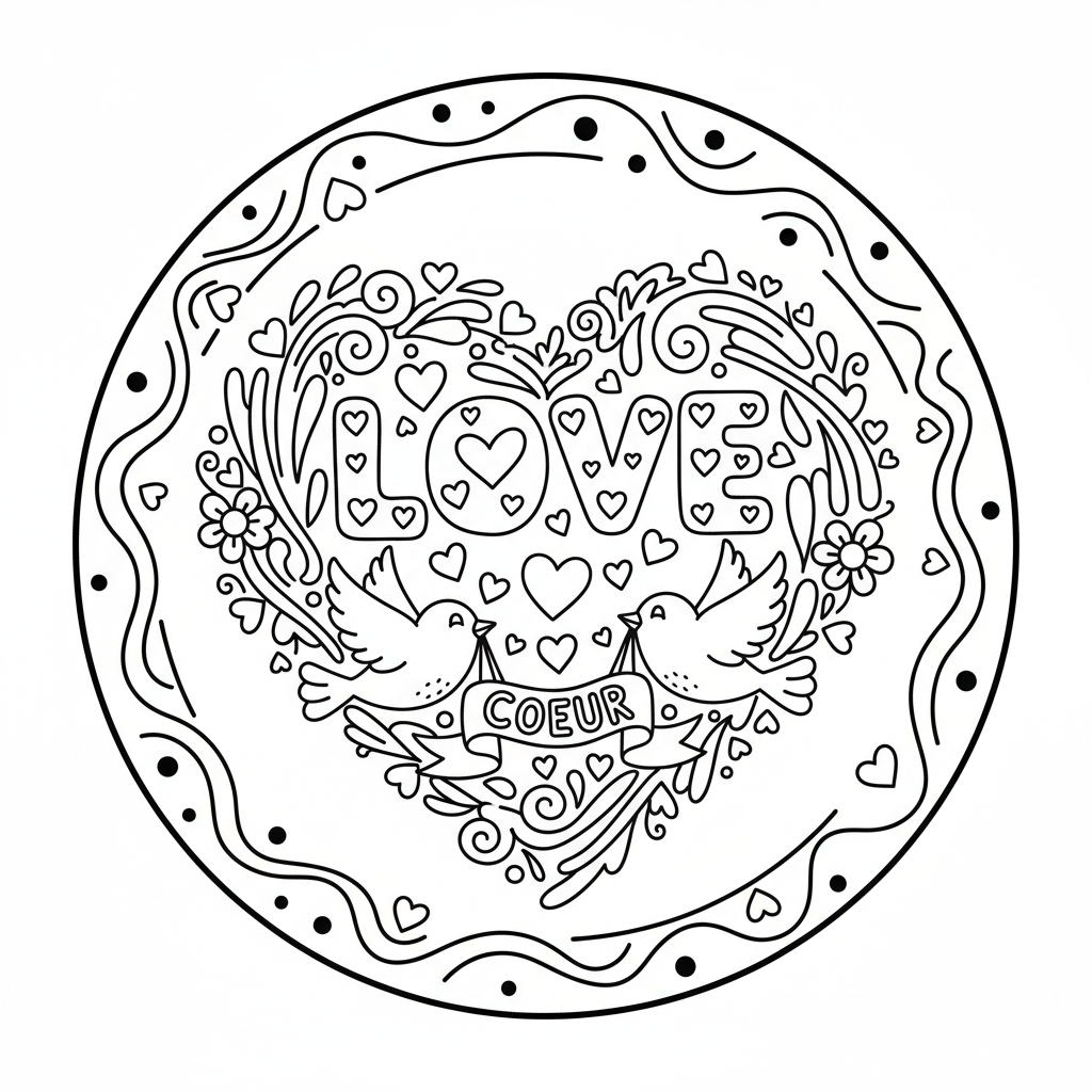Coloriage coloriage mandala coeur love 5