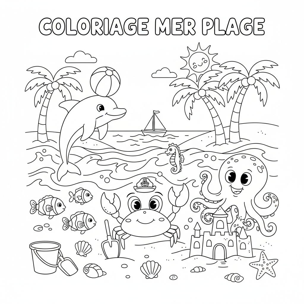 Coloriage coloriage mer plage 2