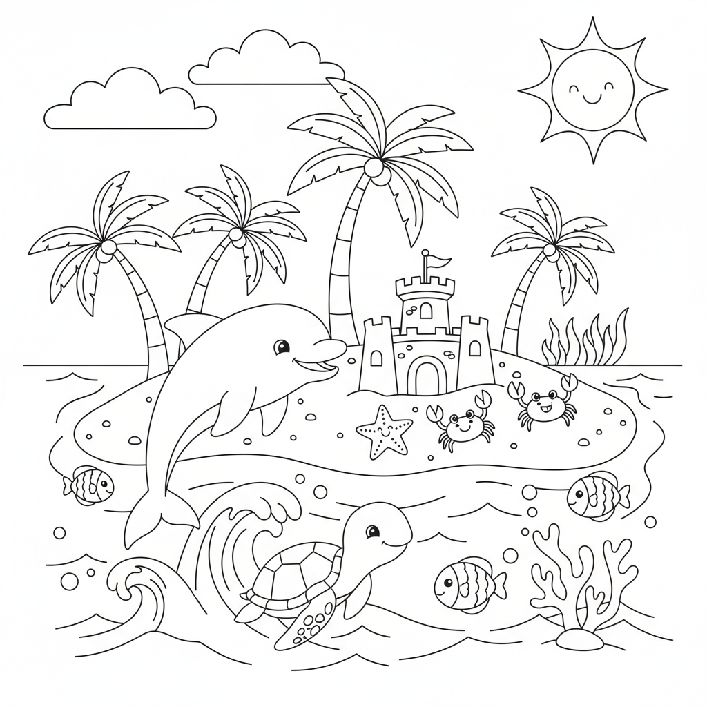 Coloriage coloriage mer plage 3