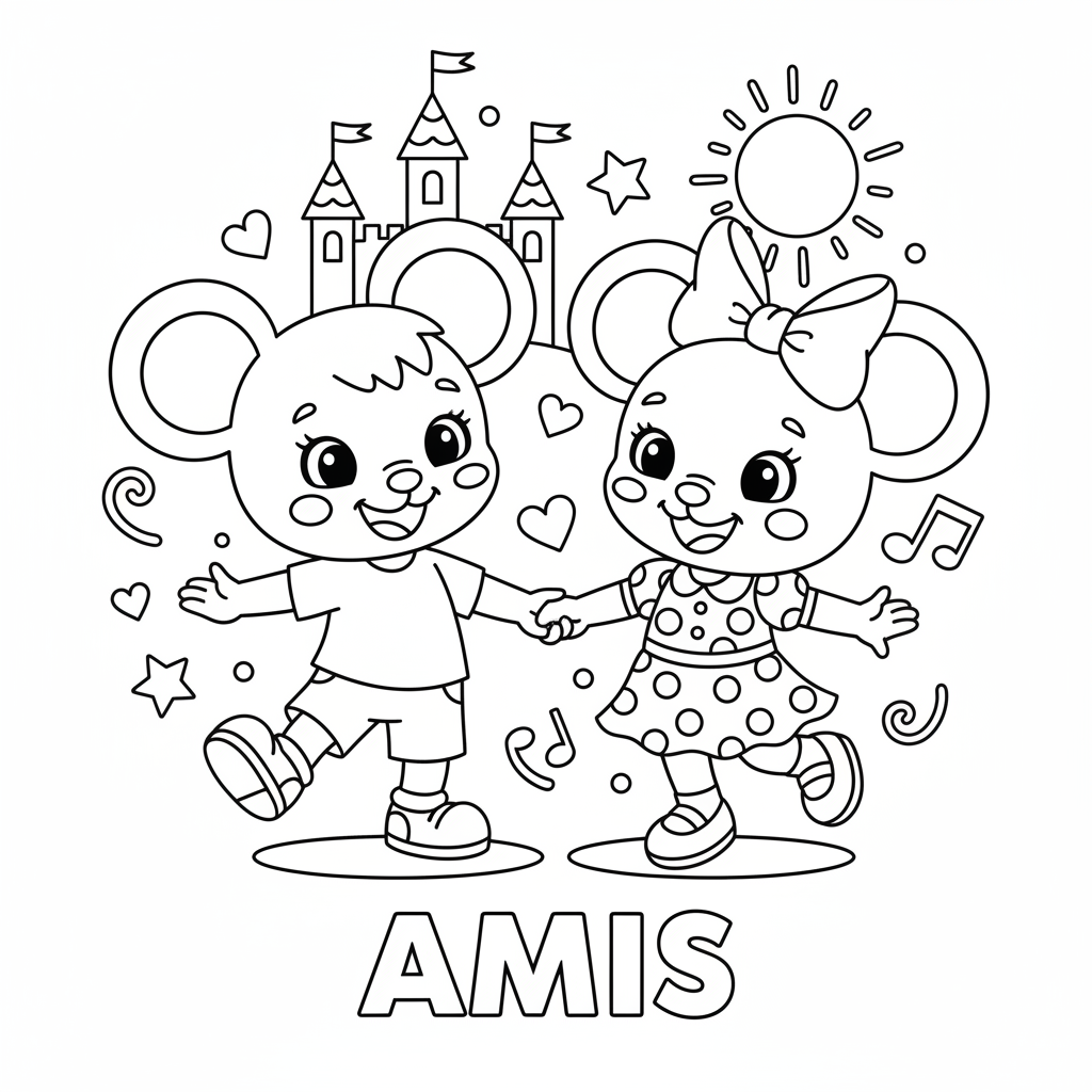 Coloriage Mickey et Minnie à Imprimer Gratuit pour Enfants