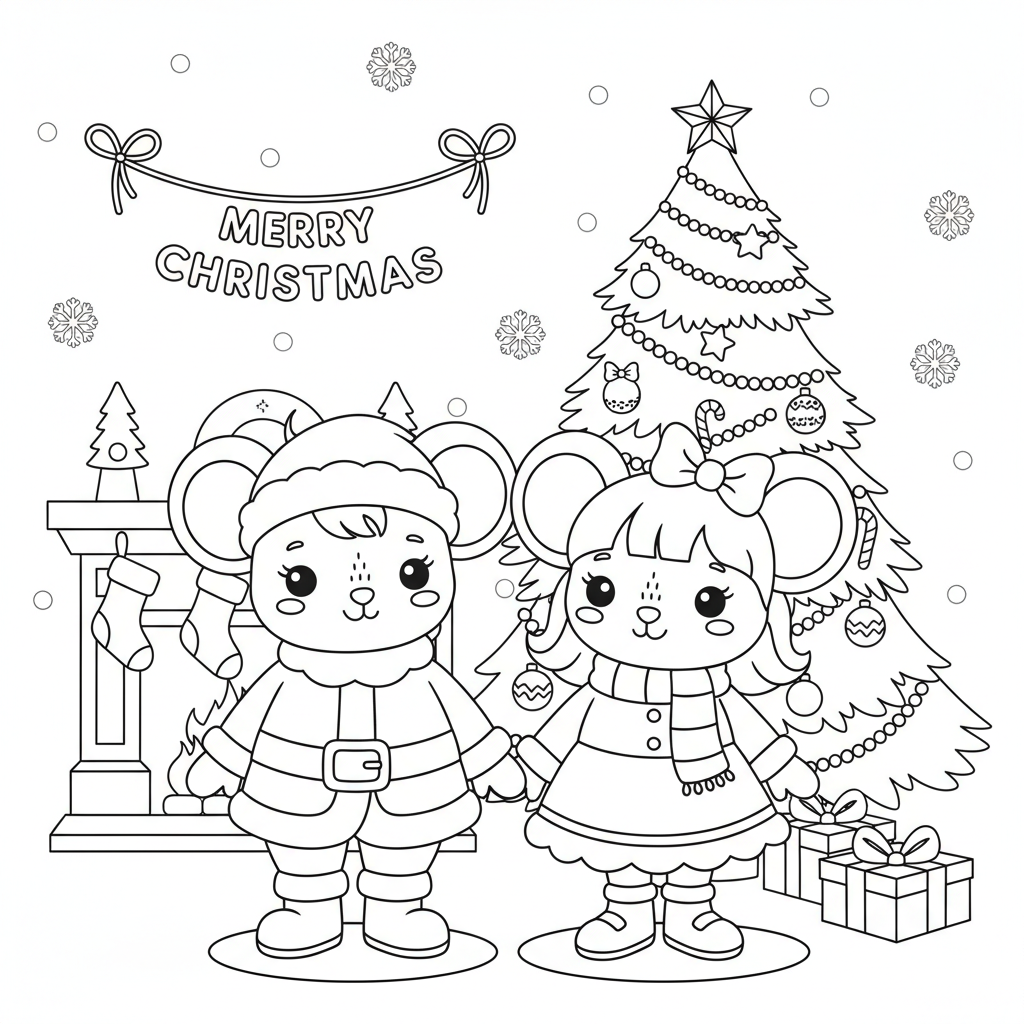 Coloriage coloriage mickey et minnie noel 2