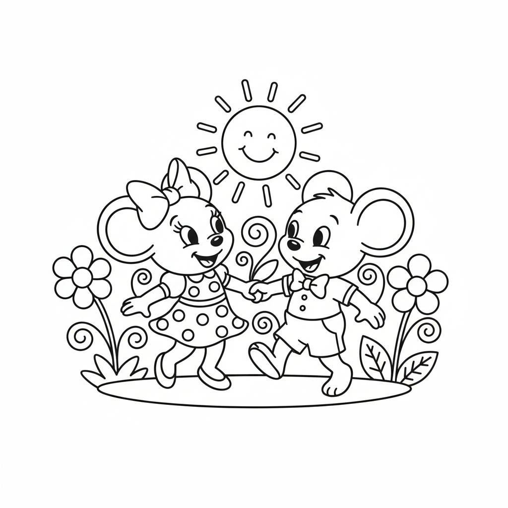 Coloriage Mickey Minnie Gratuit à Imprimer