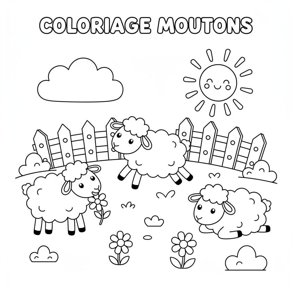 Coloriage Moutons Gratuit à Imprimer pour Enfants