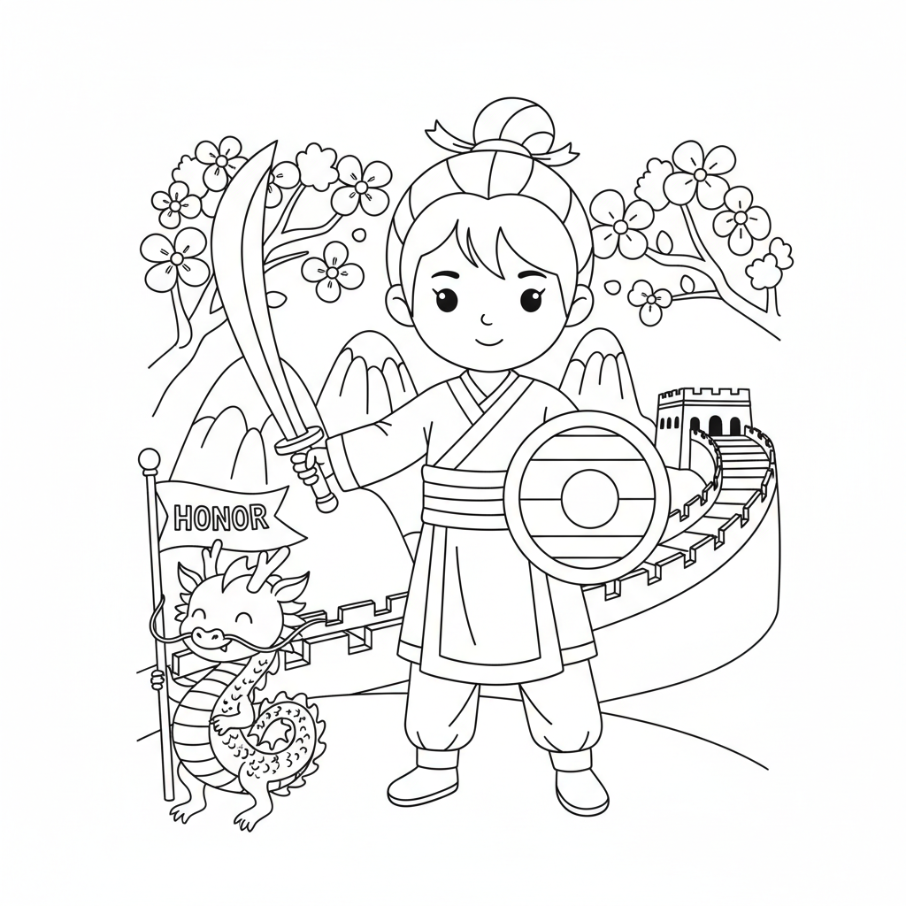Coloriage Mulan Gratuit à Imprimer pour les Enfants