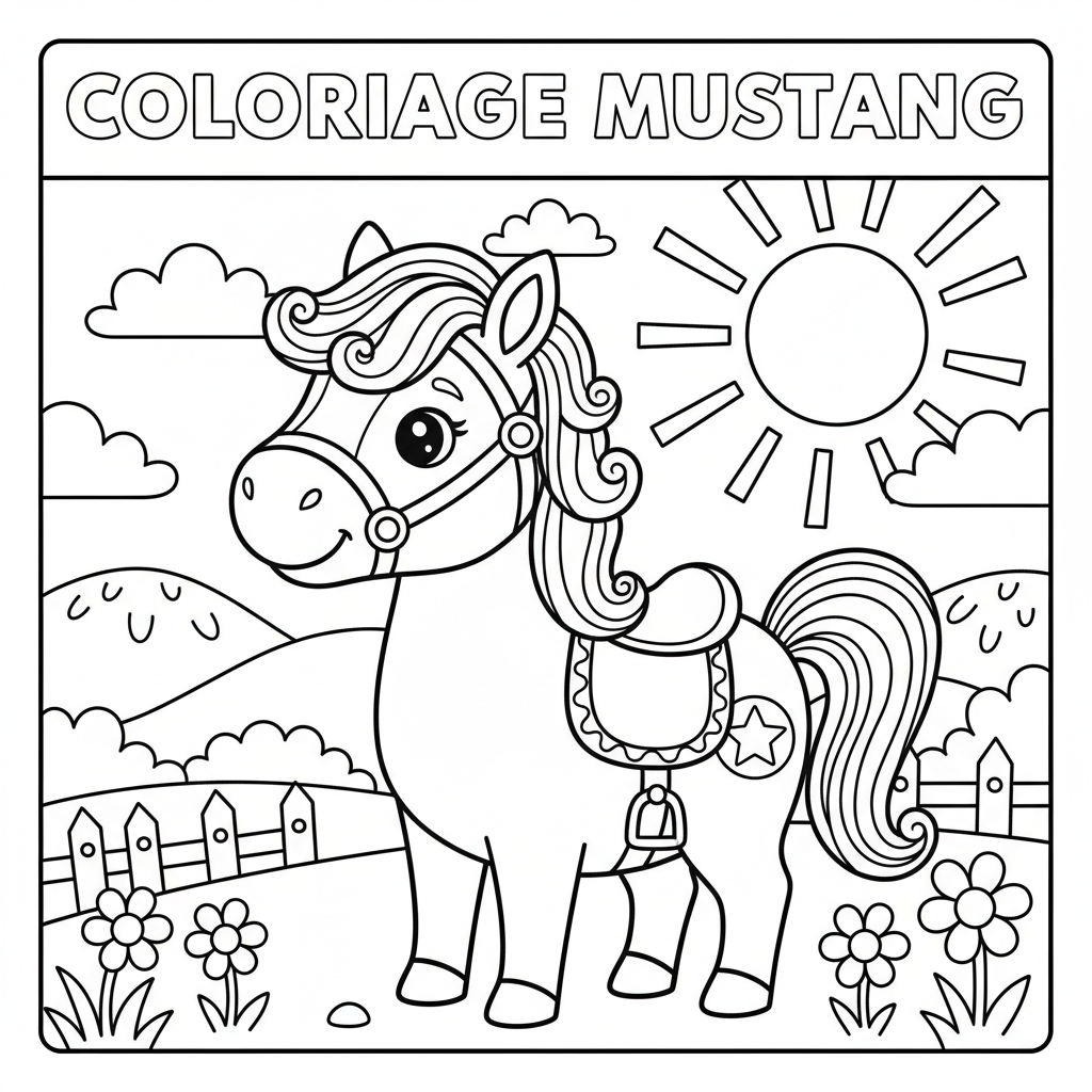 Coloriage Mustang Gratuit à Imprimer pour Enfants