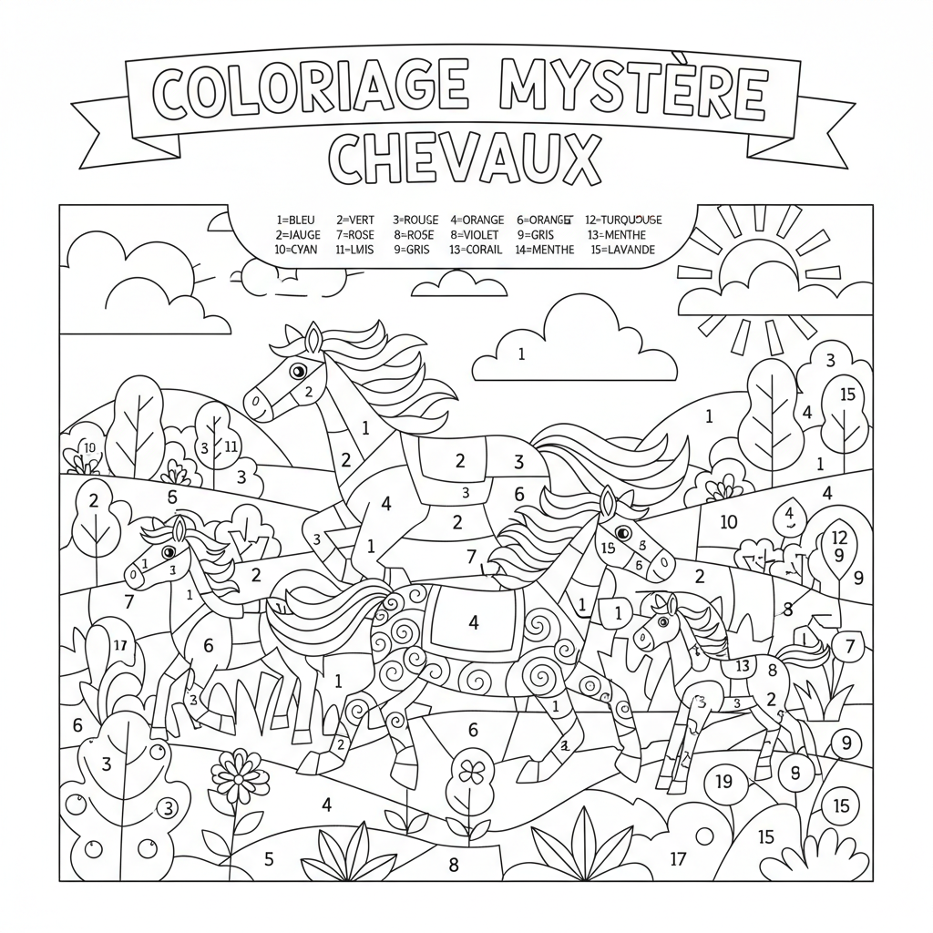 Coloriage coloriage mystere chevaux 3