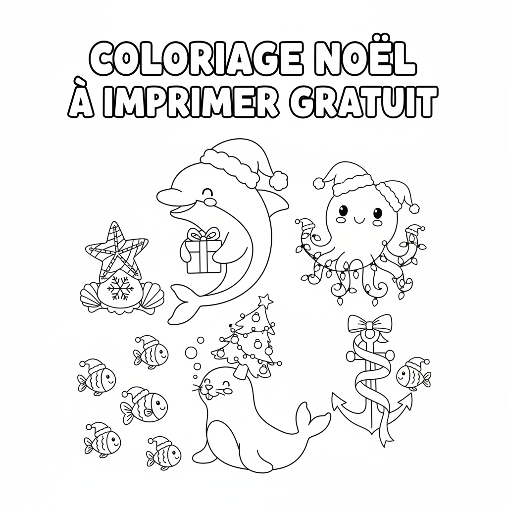 Coloriage Noel A Imprimer Gratuit avec Animaux Marins