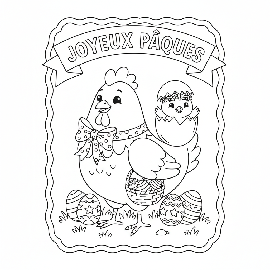 Coloriage coloriage paques poule 2