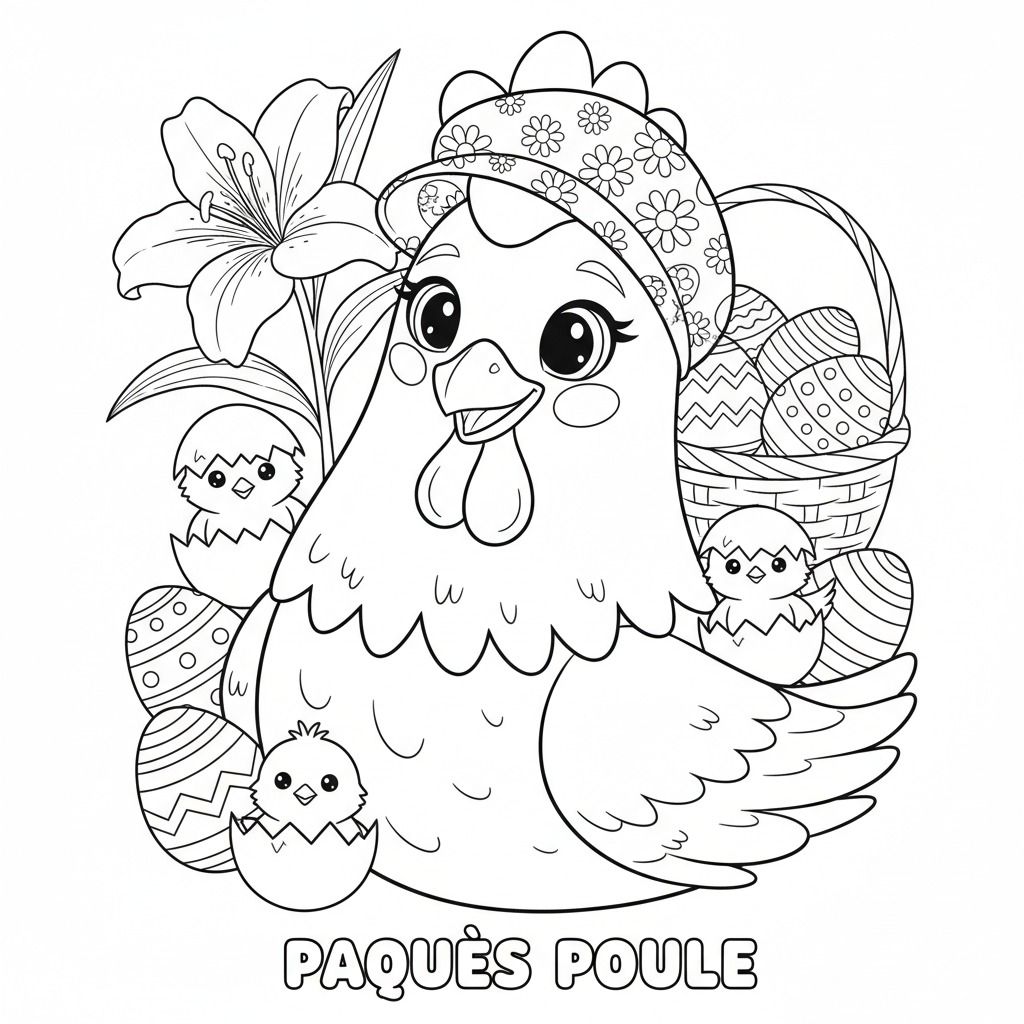 Coloriage coloriage paques poule 4
