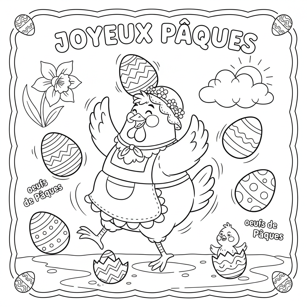 Coloriage coloriage paques poule 5