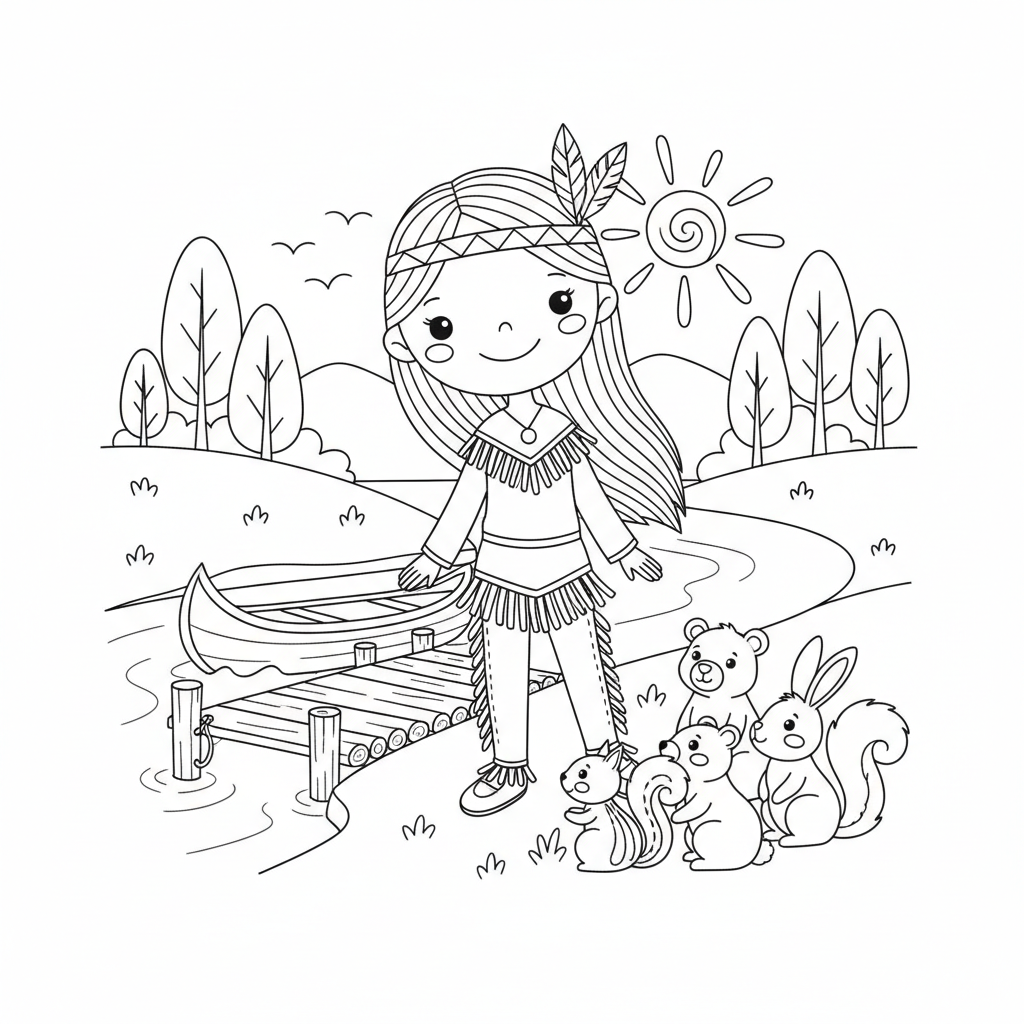 Coloriage Pocahontas Gratuit à Imprimer pour Enfants