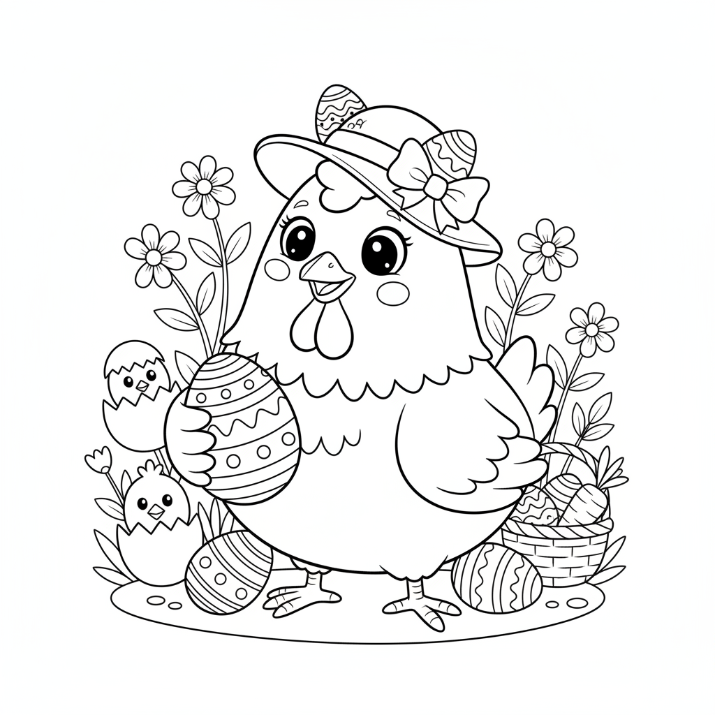 Coloriage coloriage poule paques 4