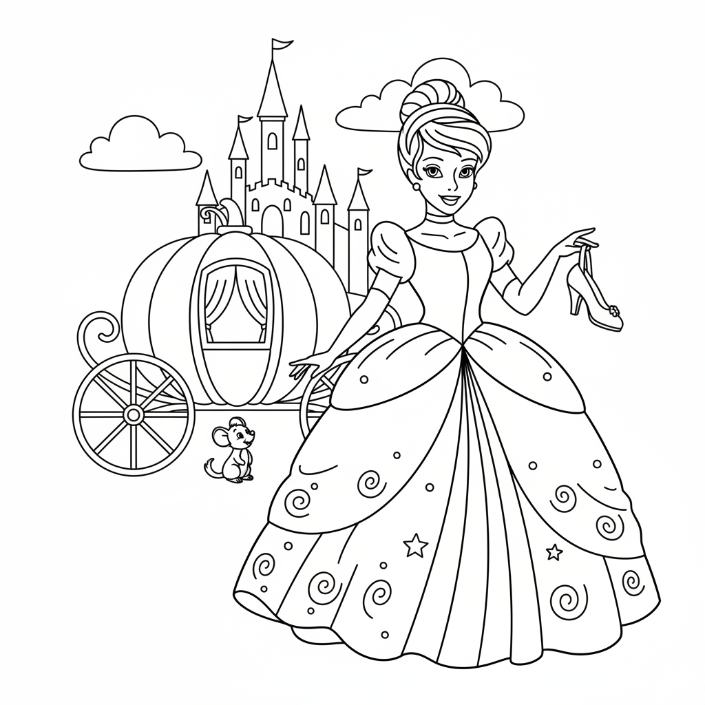 Coloriage Princesse Cendrillon Gratuit à Imprimer