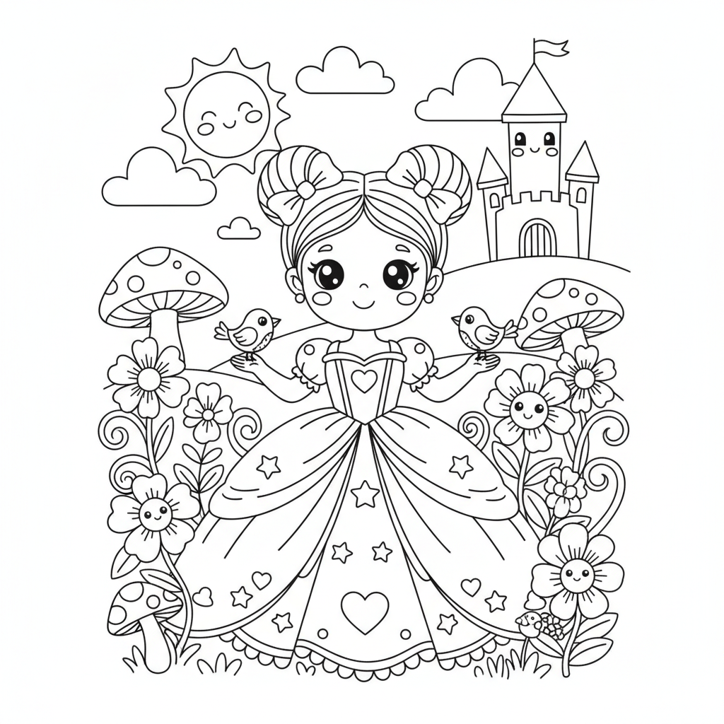 Coloriage coloriage princesse disney kawaii a imprimer 3