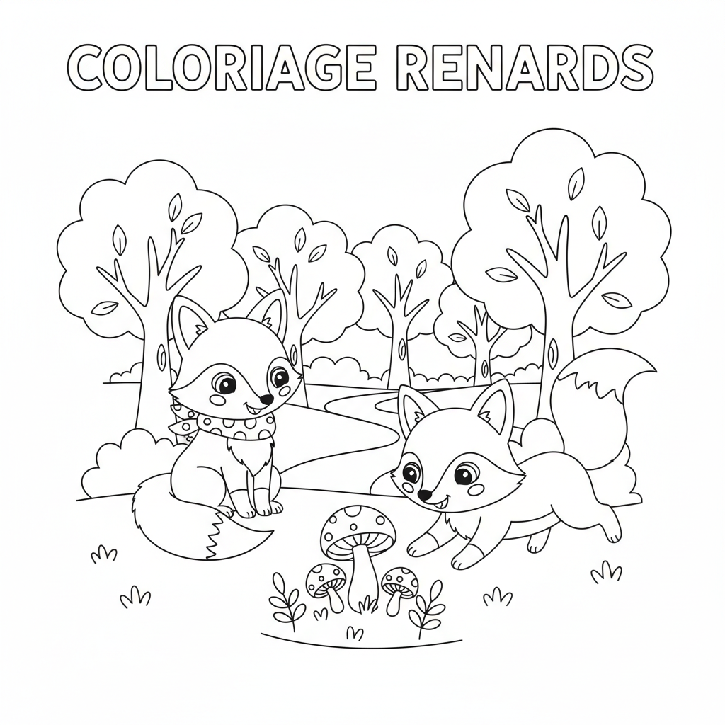 Coloriage Renards Gratuit à Imprimer pour les Enfants