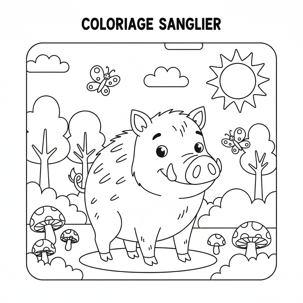 Coloriage Sanglier Gratuit à Imprimer pour Enfants