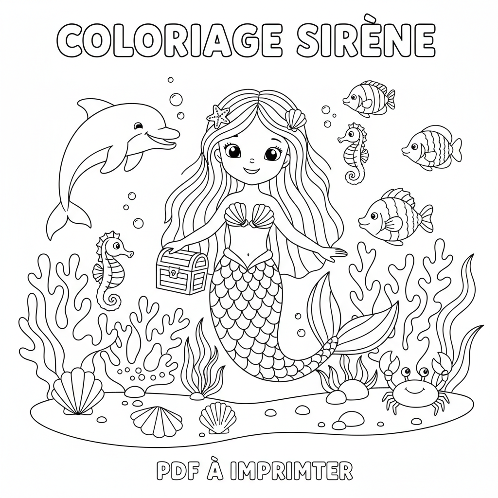 Coloriage coloriage sirène à imprimer pdf 2