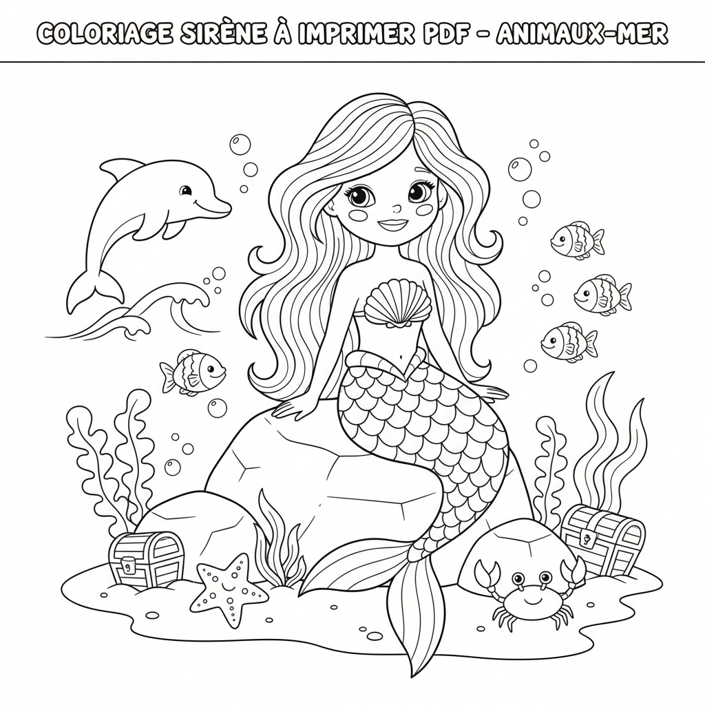 Coloriage coloriage sirène à imprimer pdf 3
