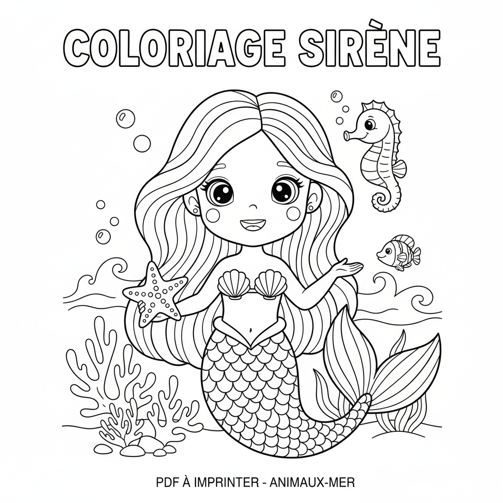Coloriage coloriage sirène à imprimer pdf 4