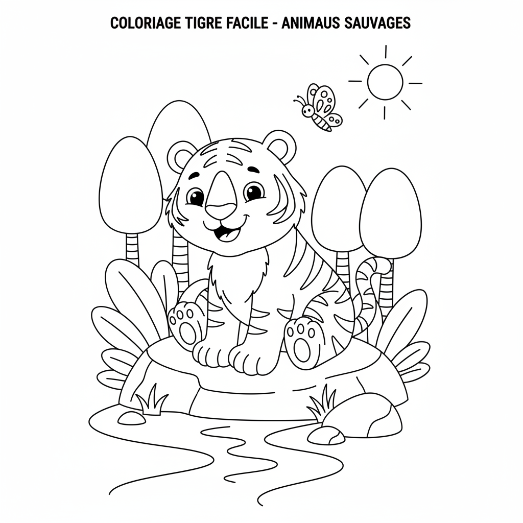 Coloriage coloriage tigre facile 3