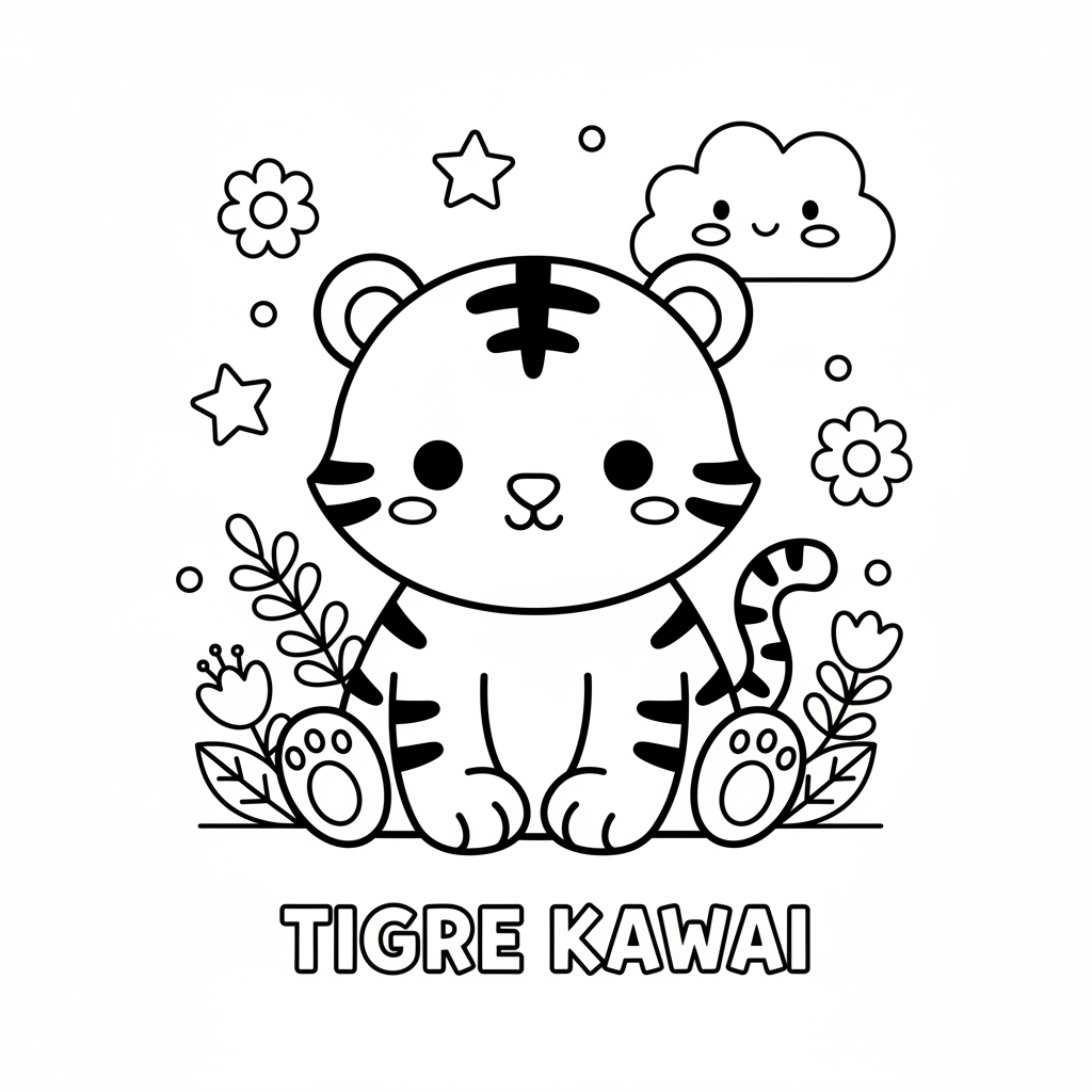Coloriage coloriage tigre kawaii 1