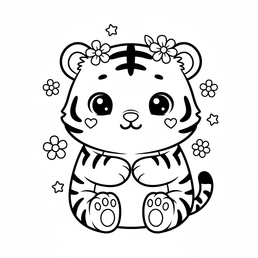 Coloriage coloriage tigre kawaii 4