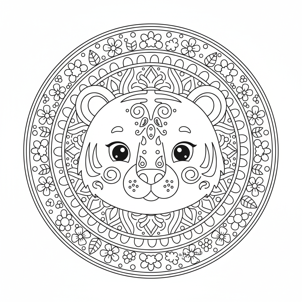 Coloriage coloriage tigre mandala 2