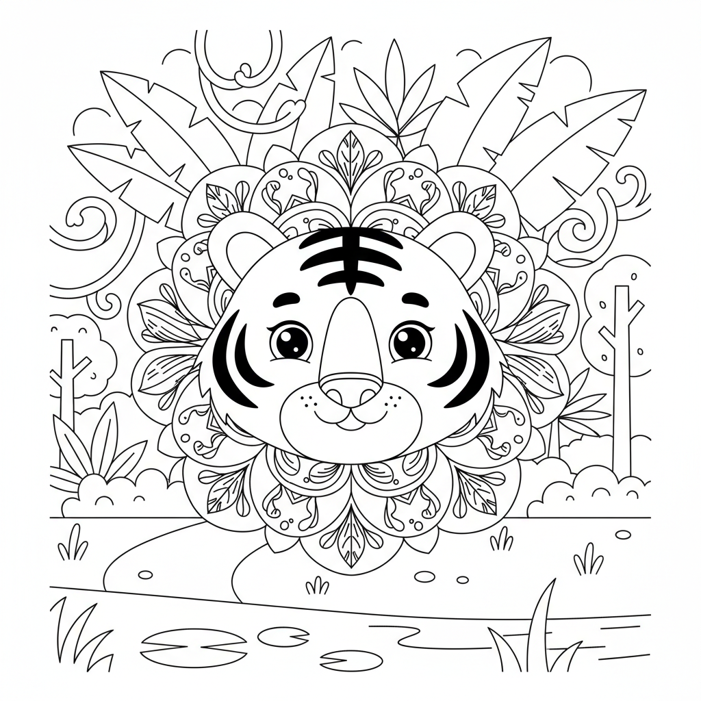 Coloriage coloriage tigre mandala 3