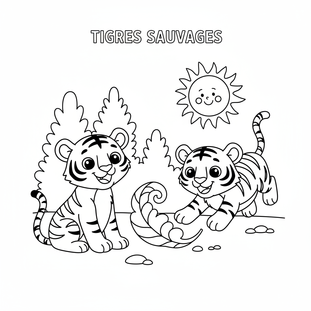 Coloriage Tigres Gratuit à Imprimer pour Enfants