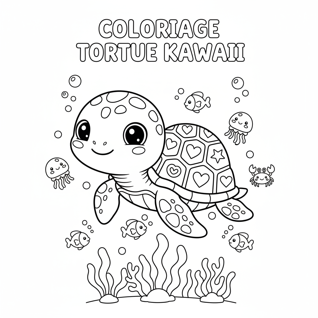 Coloriage coloriage tortue kawaii 2