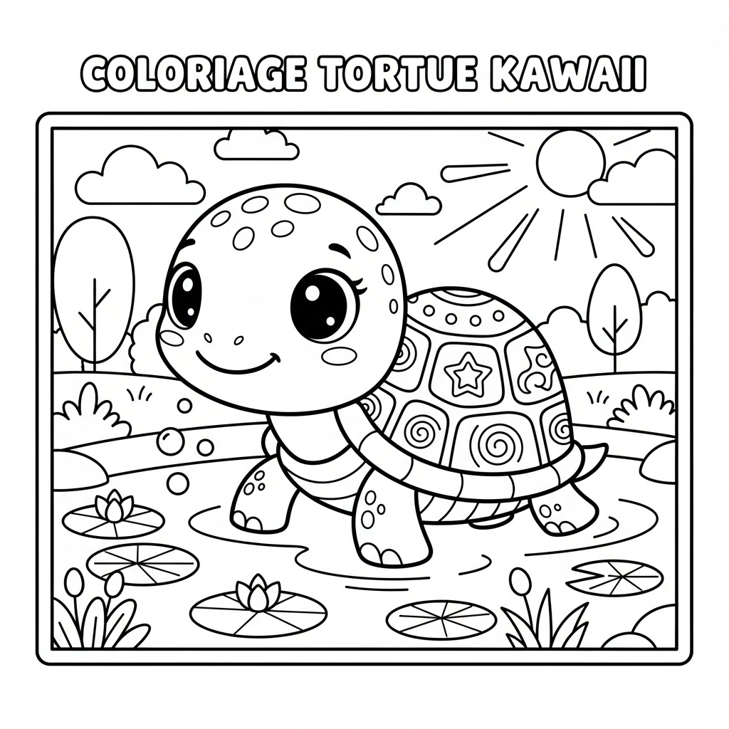 Coloriage coloriage tortue kawaii 3
