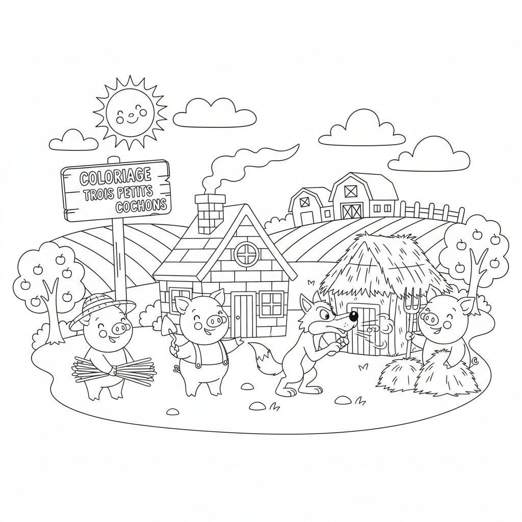 Coloriage coloriage trois petits cochons 2