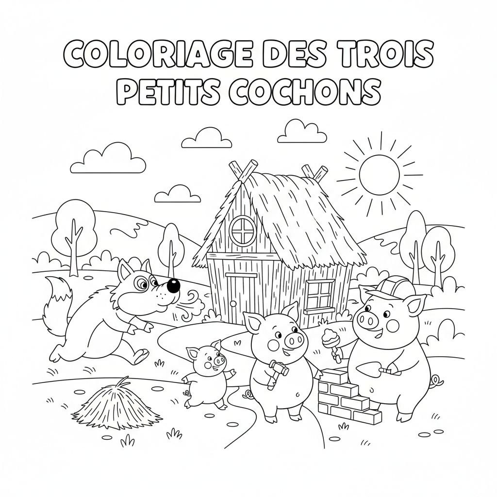 Coloriage coloriage trois petits cochons 3