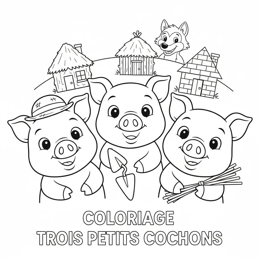 Coloriage coloriage trois petits cochons 4