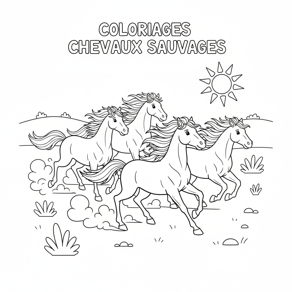Coloriage coloriages chevaux sauvages 5