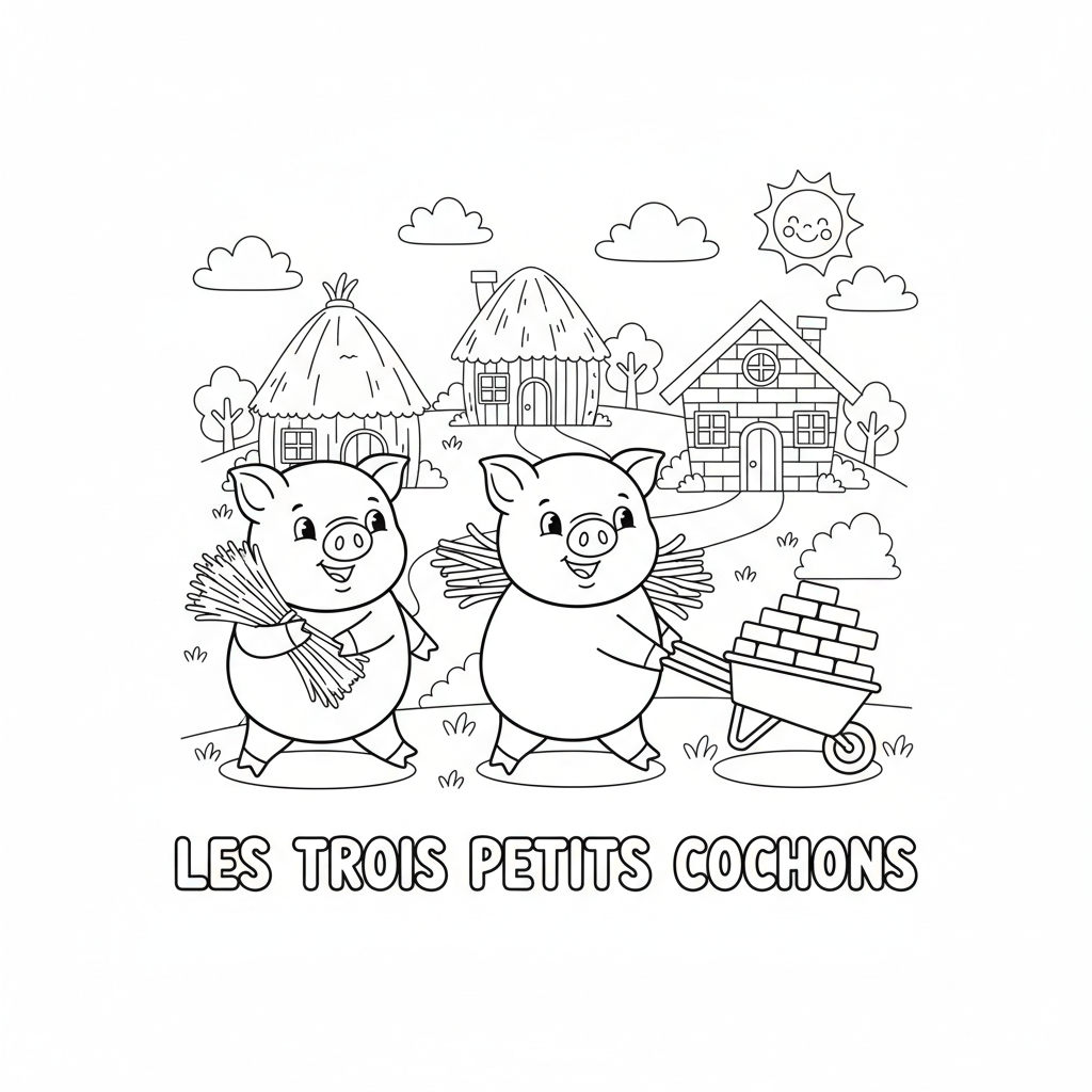 Coloriage les trois petit cochon coloriage